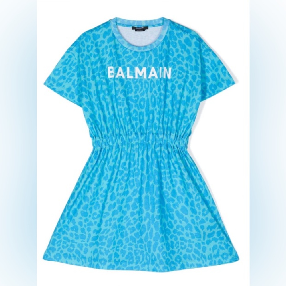 Balmain Little Girl’s Leopard Print T Shirt Dress Blue Size 10